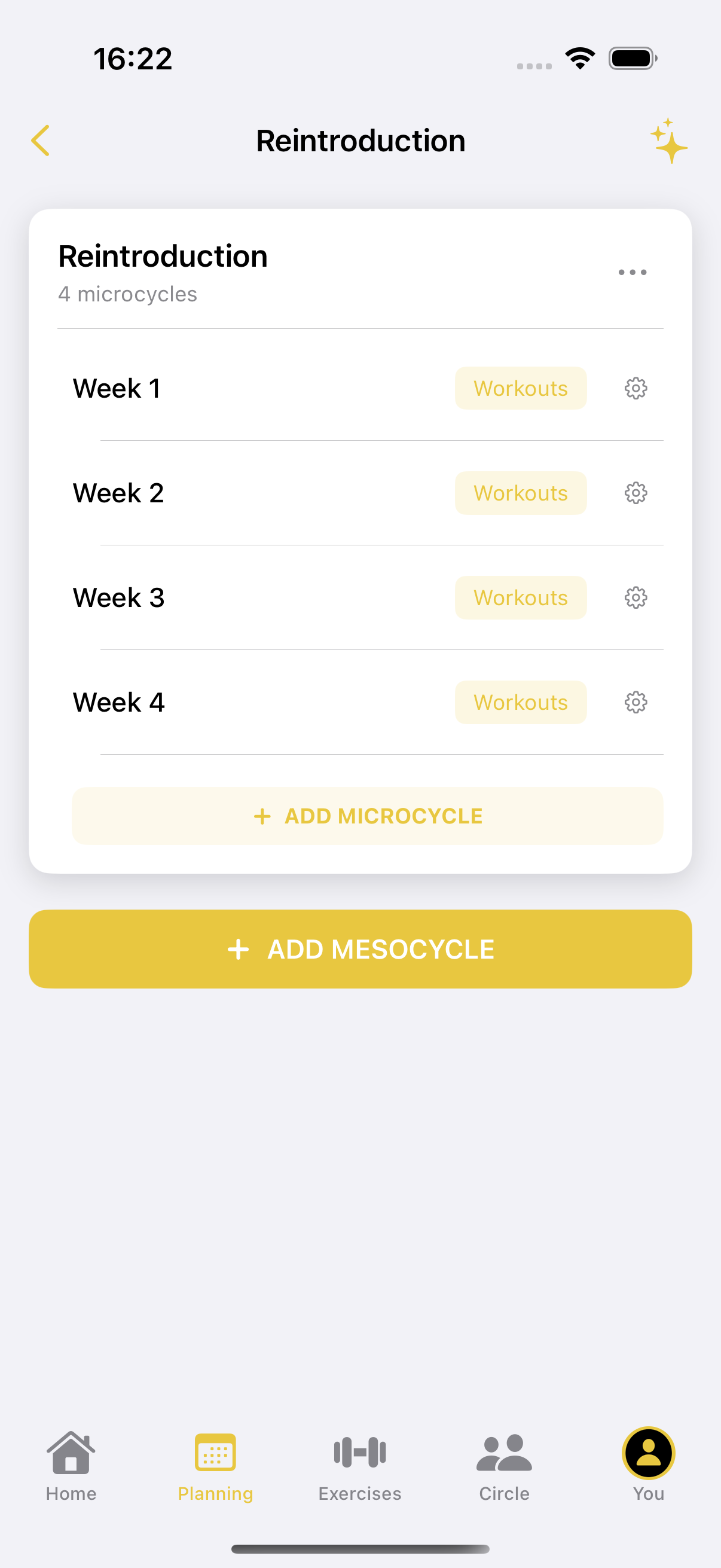 Sthenos training plan with Week 1 to 4 microcycles